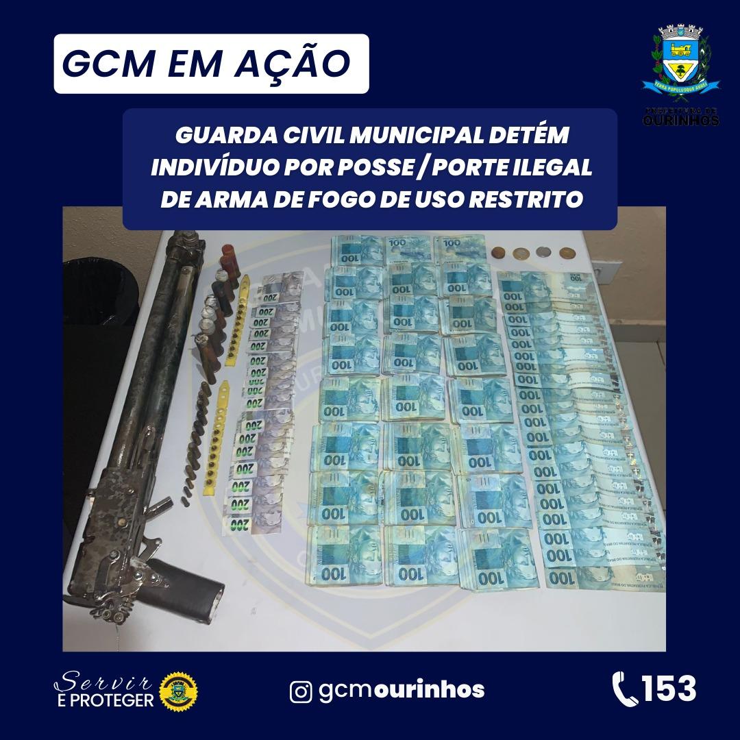Guarda Civil Municipal detém indivíduo por posse/porte ilegal de arma de fogo de uso restrito