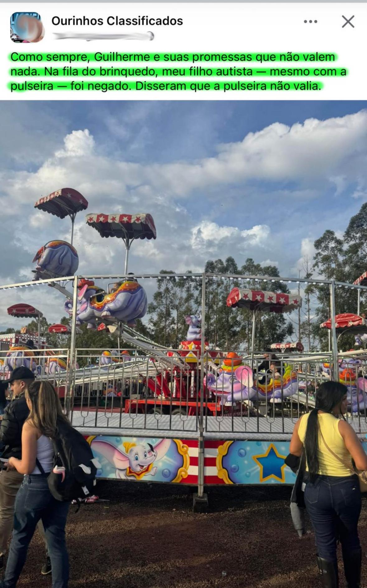 Criança com autismo é impedida de brincar nos brinquedos da FAPI mesmo com pulseira de identificação