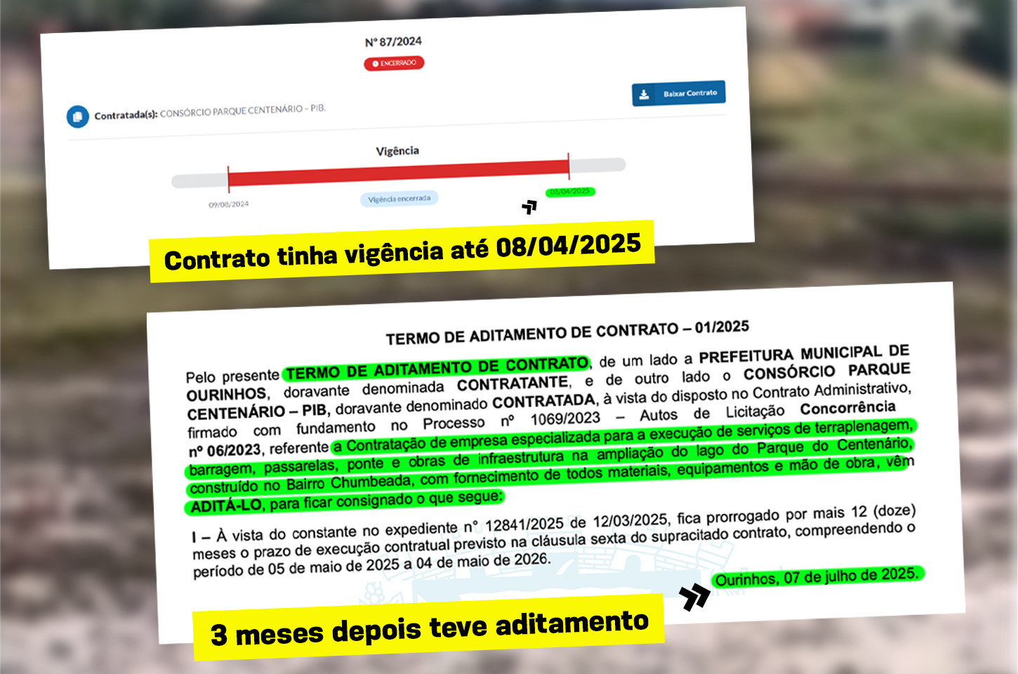 Gestão Guilherme Gonçalves é apontada como responsável por colapso da obra do Lago do Centenário