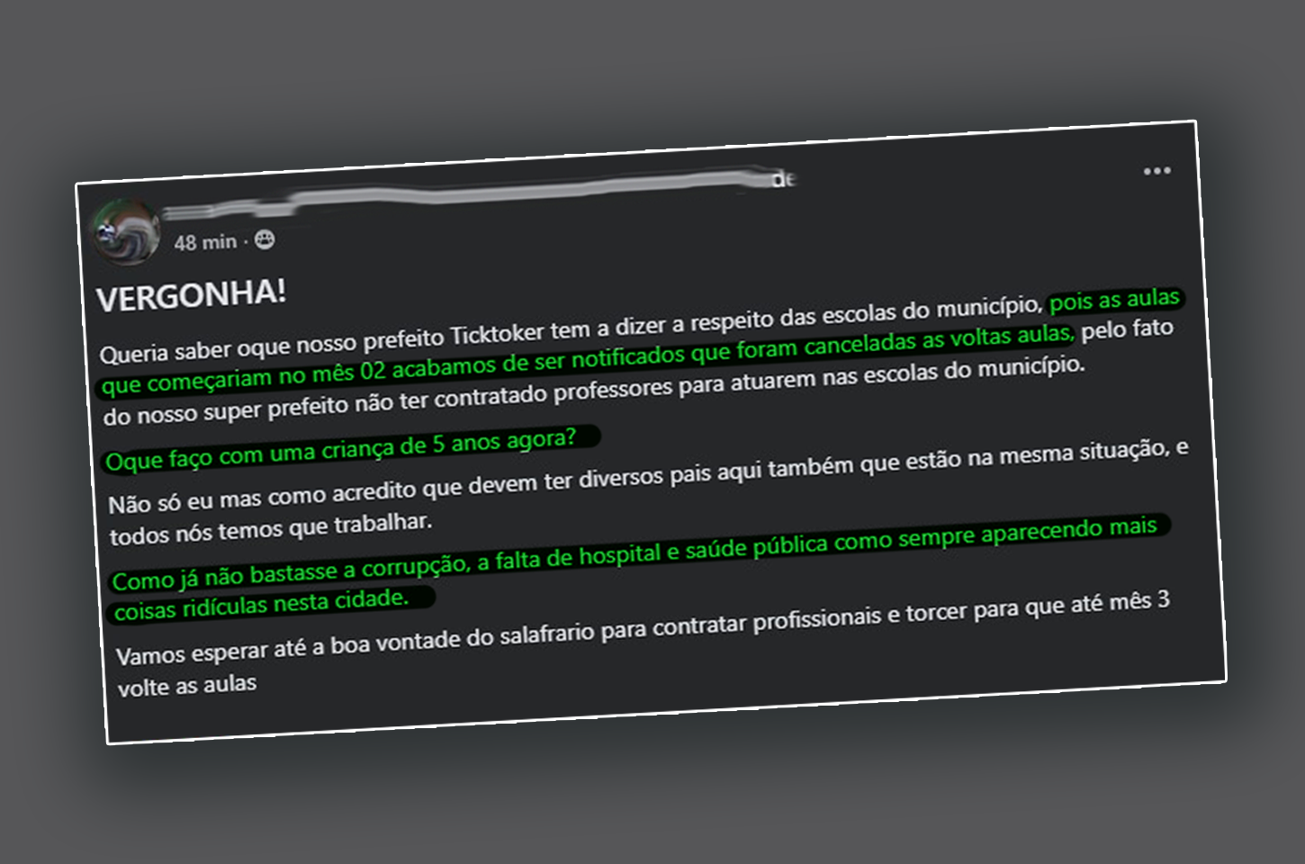 Prefeito Guilherme Gonçalves atrasa contratação de professores e pais relatam cancelamento do início das aulas