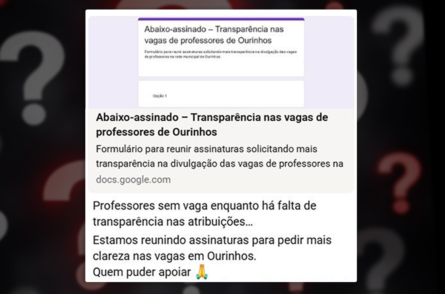 Abaixo-assinado denuncia falta de transparência na atribuição de aulas em Ourinhos