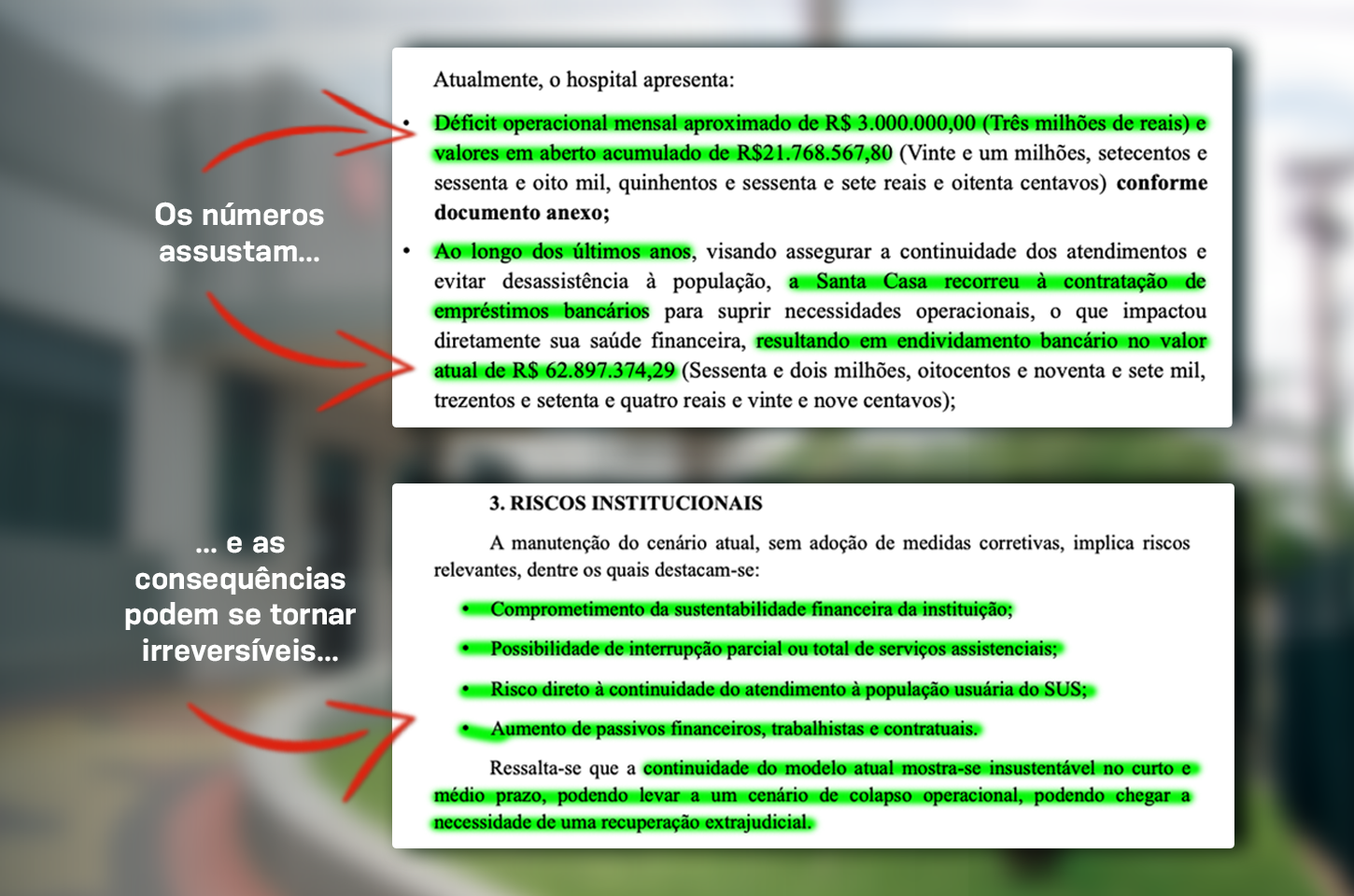 Santa Casa alerta para colapso após decisões da gestão Guilherme Gonçalves