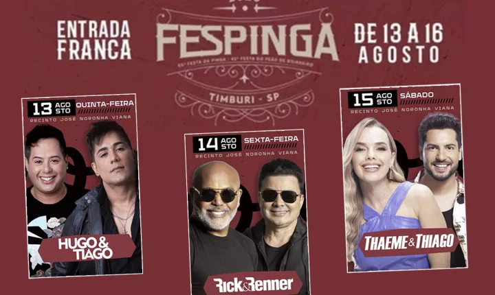Fespinga 2026 confirma grandes shows e promete movimentar Timburi e região em agosto